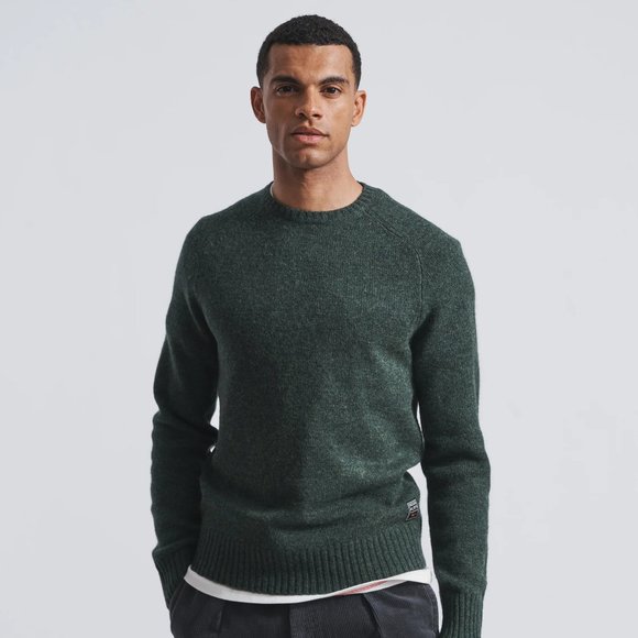 Shetland Wool Crewneck Dark Green Sweater - Picture 5 of 9